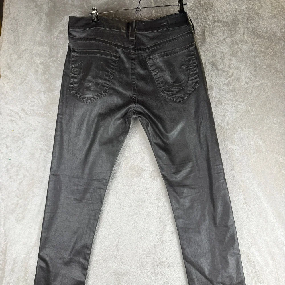 True Religion Dean Tapered Waxed Coated Jeans Charcoal Grey Mens 35x33